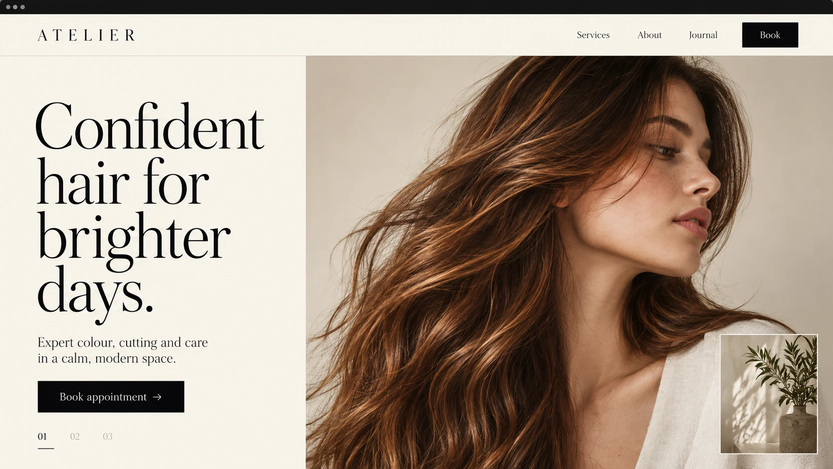 Atelier salon concept with desktop and mobile layouts