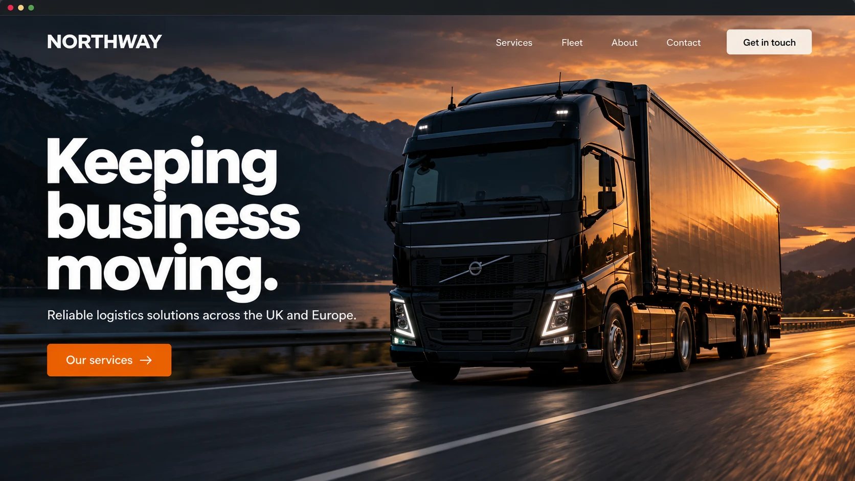 Northway logistics website concept featuring a truck